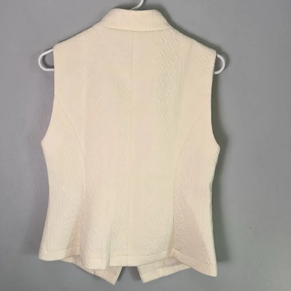 NWT Mina Self Women's Cream Structured V Neck Vest Sz S Preppy Spring Contempora